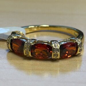 18K Gold Filled Amber CZ 3-Stone Ring Size 6 | Clear CZ Accents | NWOT